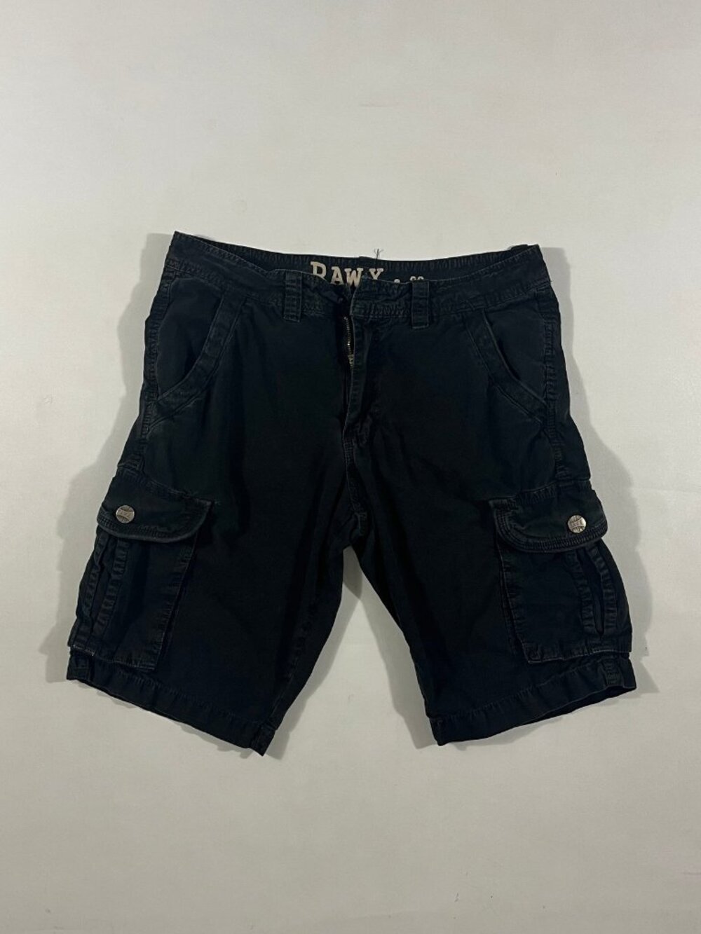 Raw X Black Distressed Cargo Shorts Multi-Pocket Utility Skater Y2K 30